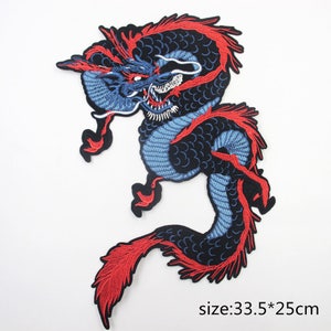 Large Blue Chinese Dragon Embroidered Applique Patch