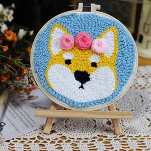 Kits de punzón para principiantes, kit de bricolaje con animales lindos, kit de punzón con hilo, punzón, kit de diseño de gancho para alfombras y patrón