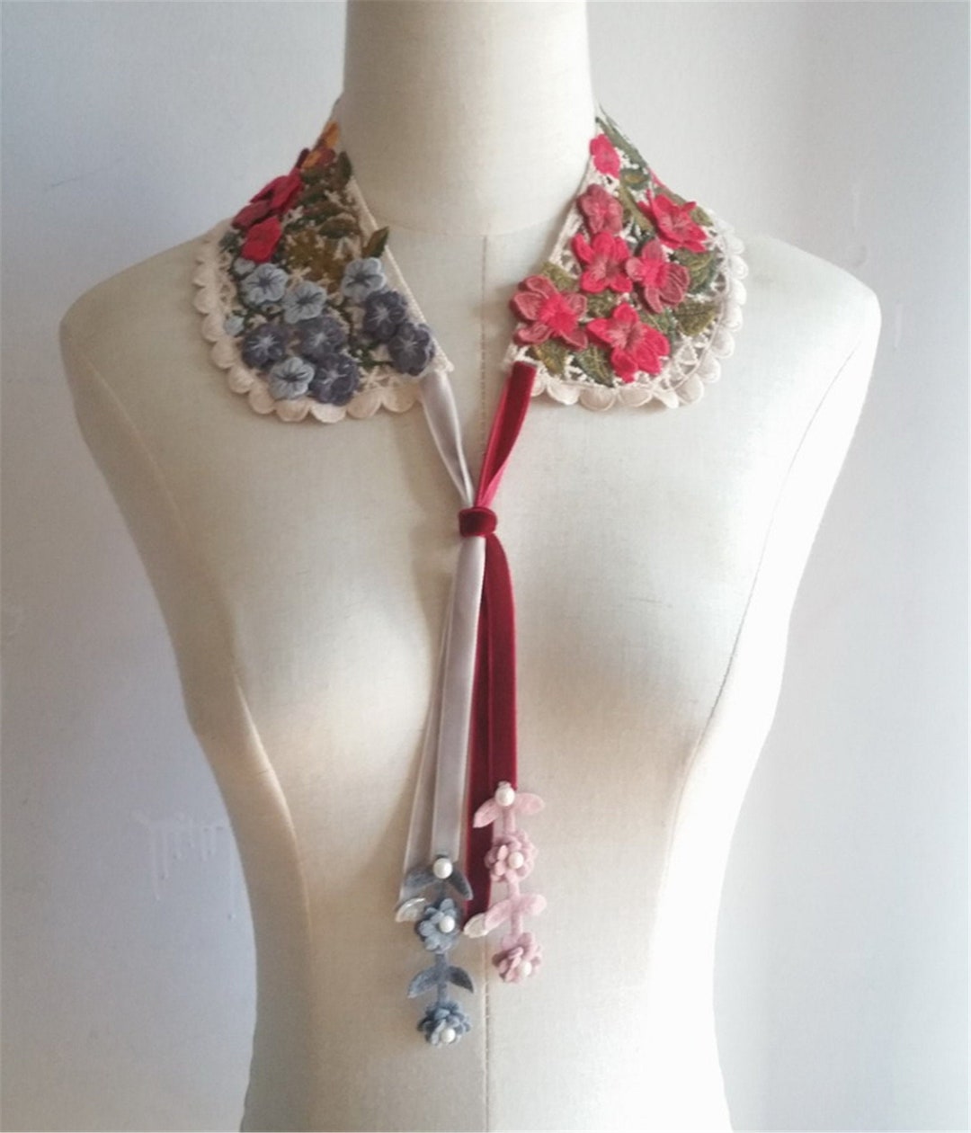 Floral Embroidery Handmade Lace Collar Appliquescollar - Etsy