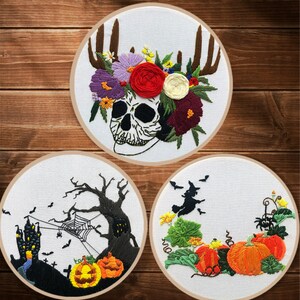 Hallowee Embroidery Kit,Pumpkin Skulll Embroidery Kit For Beginner, Handmade Embroidery Kit, Embroidery Pattern,DIY Embroidery Kit