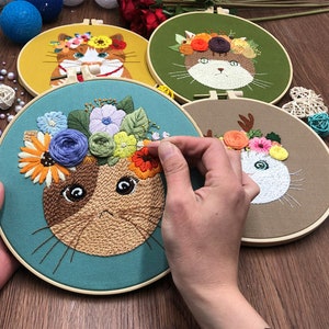 Lovely Cat Embroidery Kit, Cartoon Painting Embroidery Kit For Beginner, Hand Embroidery Kit,Cat Embroidery Pattern, DIY Embroidery Kit