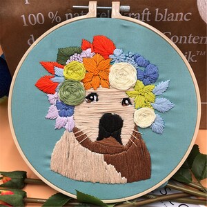 Lovely Dog Embroidery Kit, Cartoon Painting Embroidery Kit For Beginner, Hand Embroidery Kit, flowers Embroidery Pattern, DIY Embroidery Kit pattern 4