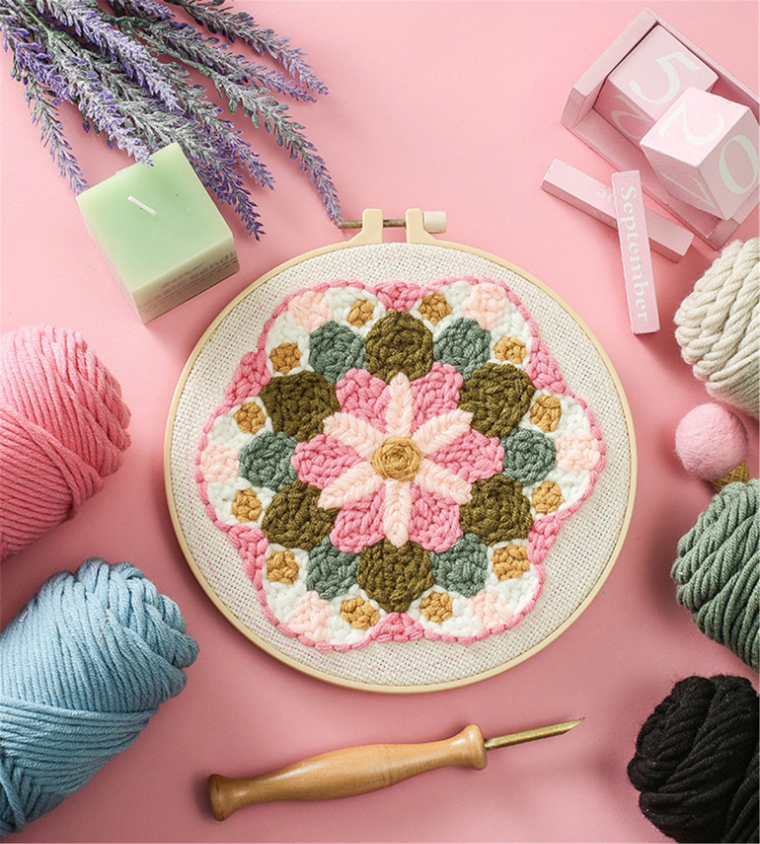 Flower Punch Needle Kit: Beginner DIY Embroidery, Rug Hook Design - Etsy