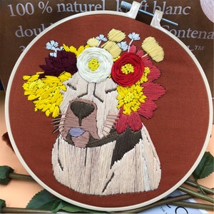 Lovely Dog Embroidery Kit, Cartoon Painting Embroidery Kit For Beginner, Hand Embroidery Kit, flowers Embroidery Pattern, DIY Embroidery Kit pattern 2
