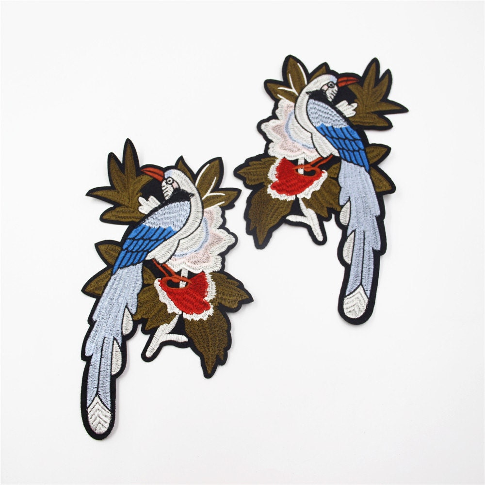 One Set of Bird Patchbird and Flower Patch Embroidered | Etsy