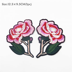 Pink Flower Applique Patches: Floral Embroidery (2 Pcs)