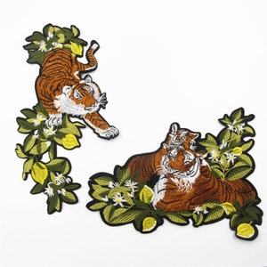 A Set of Tiger Embroidered Patch , 2 Pcs Tiger Applique for Garment,Large Tiger applique patch, iron on or sew on embroidery