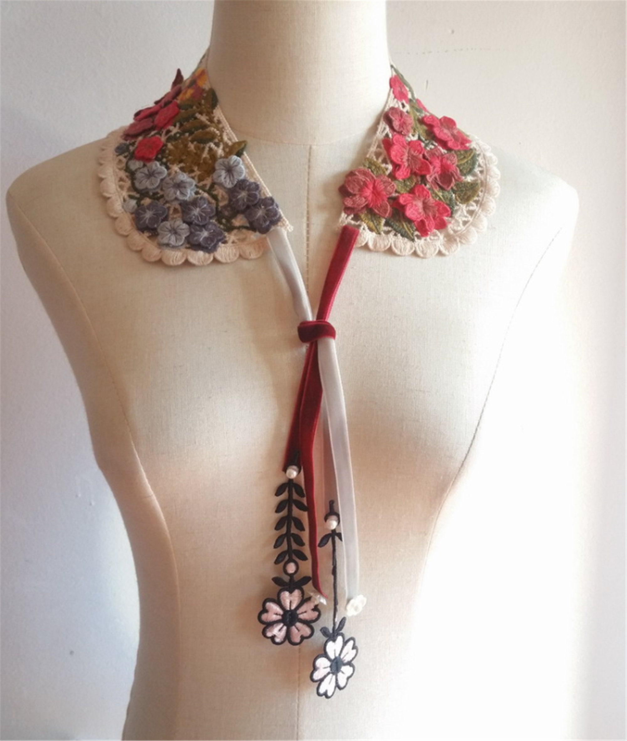 Floral Embroidery Handmade Lace Collar Appliquescollar Etsy