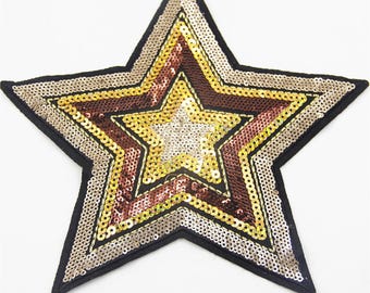 Gold Sequin Patch,Gold Star Patch,Fashion STAR  Patch,Sequin Embroidered Applique,Iron on Patch