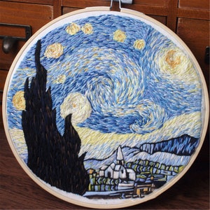 Van gogh Painting Embroidery Kit For Beginner, Modern Embroidery Kit, Hand Embroidery Kit, flowers Embroidery Pattern, DIY Embroidery Kit