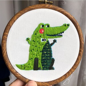 Kit de bordado de pintura de desenhos animados de animais adoráveis 3D para iniciantes, kit de bordado à mão, padrão de bordado de flores, kit de bordado DIY