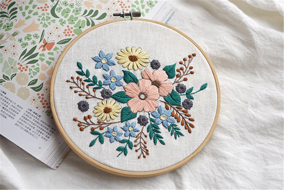 DIY Flower Embroidery Kit for Beginner Modern Scenery - Etsy