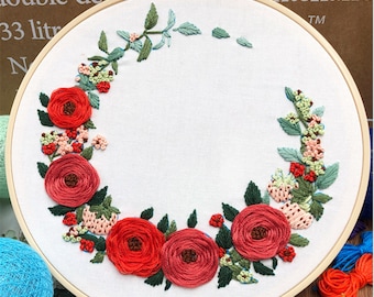 Beginner DIY Embroidery Kit, Modern Scenery Embroidery Kit, flowers Embroidery Pattern, Diy Embroidery Kit