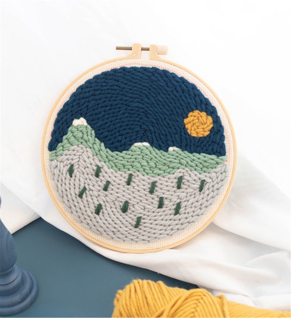 Scenery Pattern Punch Needle Embroidery Starter Set With Yarn