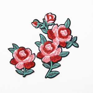 High Quality Mirror Flower Patches,2 Pcs Pink Flower Applique, Flower Patches,Floral Embroidery Patches