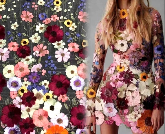 Tessuto Di Pizzo Ricamato Con Fiori 3D, 130x91 Cm – Stile Vintage Per Abiti Da Sposa, Decorazioni Casa E Progetti Fai Da Te