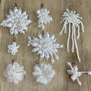 6pcs Hand Beaded White Pearl Vintage Bow, Pearl Applique, Jewelry Bow, Shoes Decoration, Shoe Bow, Rhinestone Pearl Applique Patch