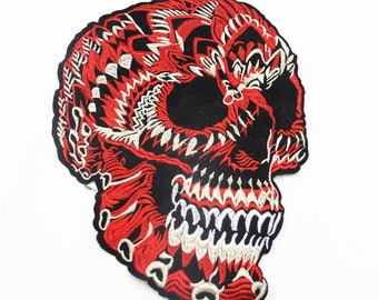 Red Skull  Patch ,1 piece Big Skull Embroidered Applique Patch ,Skull applique for garment