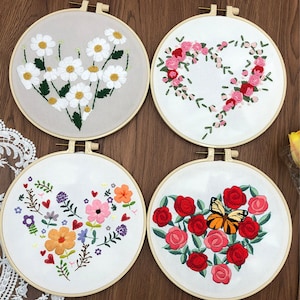DIY Floral Embroidery Kit: Beginner Hand Embroidery Hoop Art