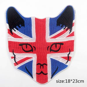 Cat Embroidered Applique Patch: Union Jack Design