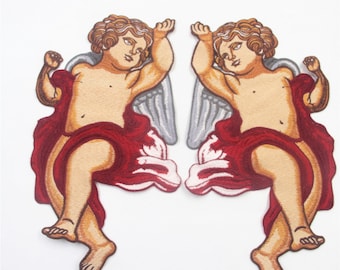 Angel Boy Embroidery Patch: Winged Crown Motif Applique