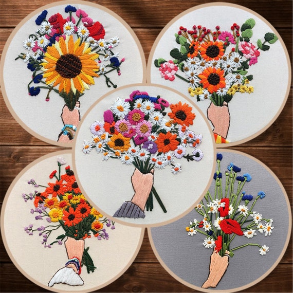 Holding Flowers Embroidery Kit for Beginner, Modern Floral