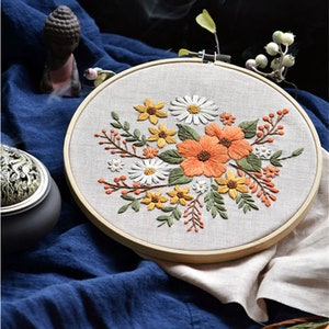 Floral Embroidery Starter Kit: DIY Flower Pattern, Hoop Art