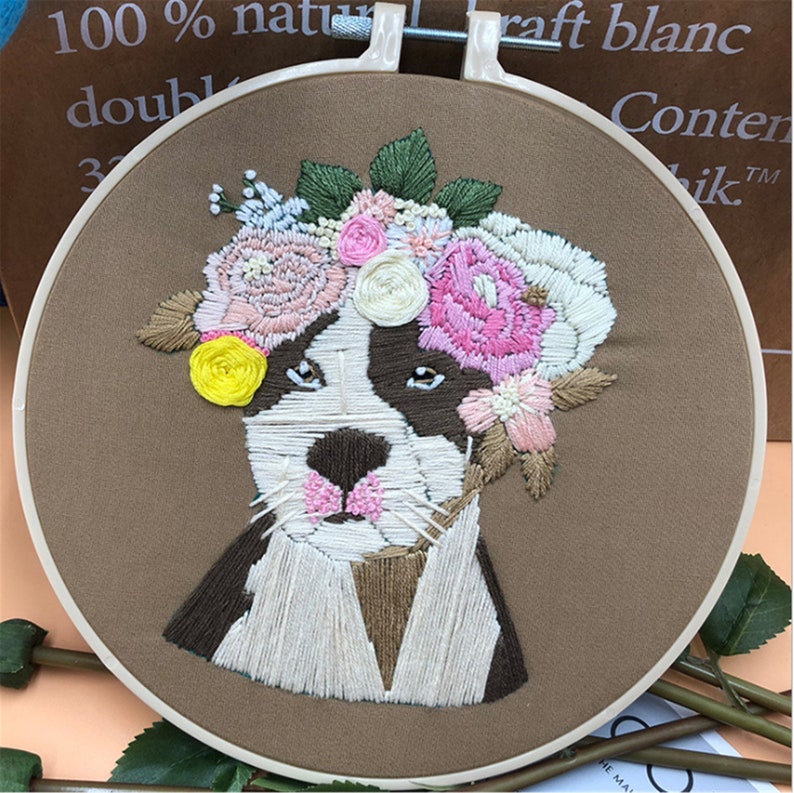 Lovely Dog Embroidery Kit, Cartoon Painting Embroidery Kit For Beginner, Hand Embroidery Kit, flowers Embroidery Pattern, DIY Embroidery Kit pattern 5