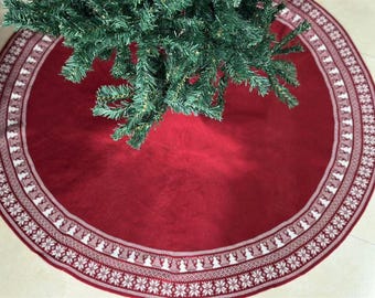 Gonna per albero di Natale rossa lavorata a mano, decorazione natalizia da 48''