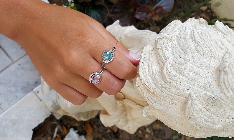 Everyday ring 925K sterling Silver ring Set Round CZ Ring With Half Round Wedding Engagement Set with Half Round Band