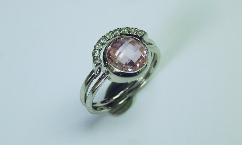 Everyday ring 925K sterling Silver ring Set Round CZ Ring With Half Round Wedding Engagement Set with Half Round Band