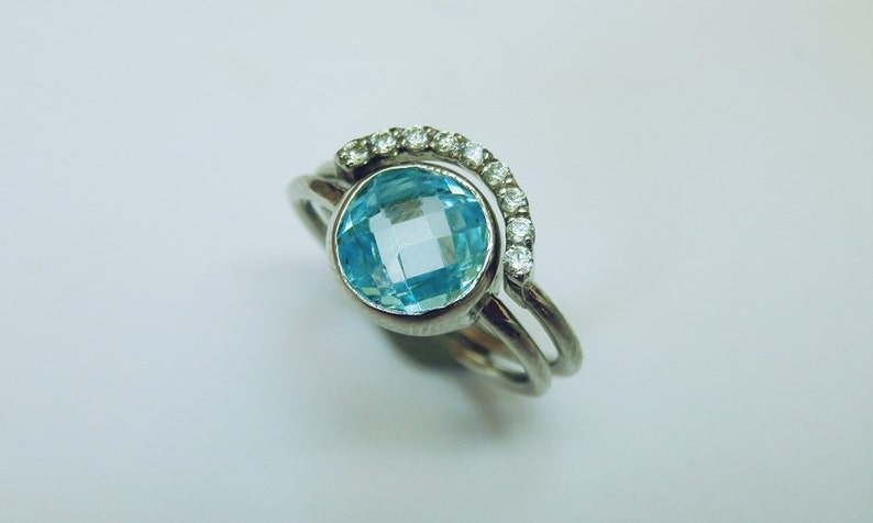 Everyday ring 925K sterling Silver ring Set Round CZ Ring With Half Round Wedding Engagement Set with Half Round Band
