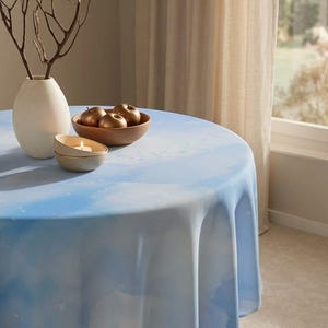 Blue Watercolor Clouds Tablecloth | Soft Abstract Sky Dining Linen