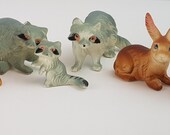 Miniature Woodland Animals Hong Kong Owls Rabbit Raccoon Fairy Garden Terrarium Teeny Tiny Micro Folk Art Spirit Totem Mid Century Figurine