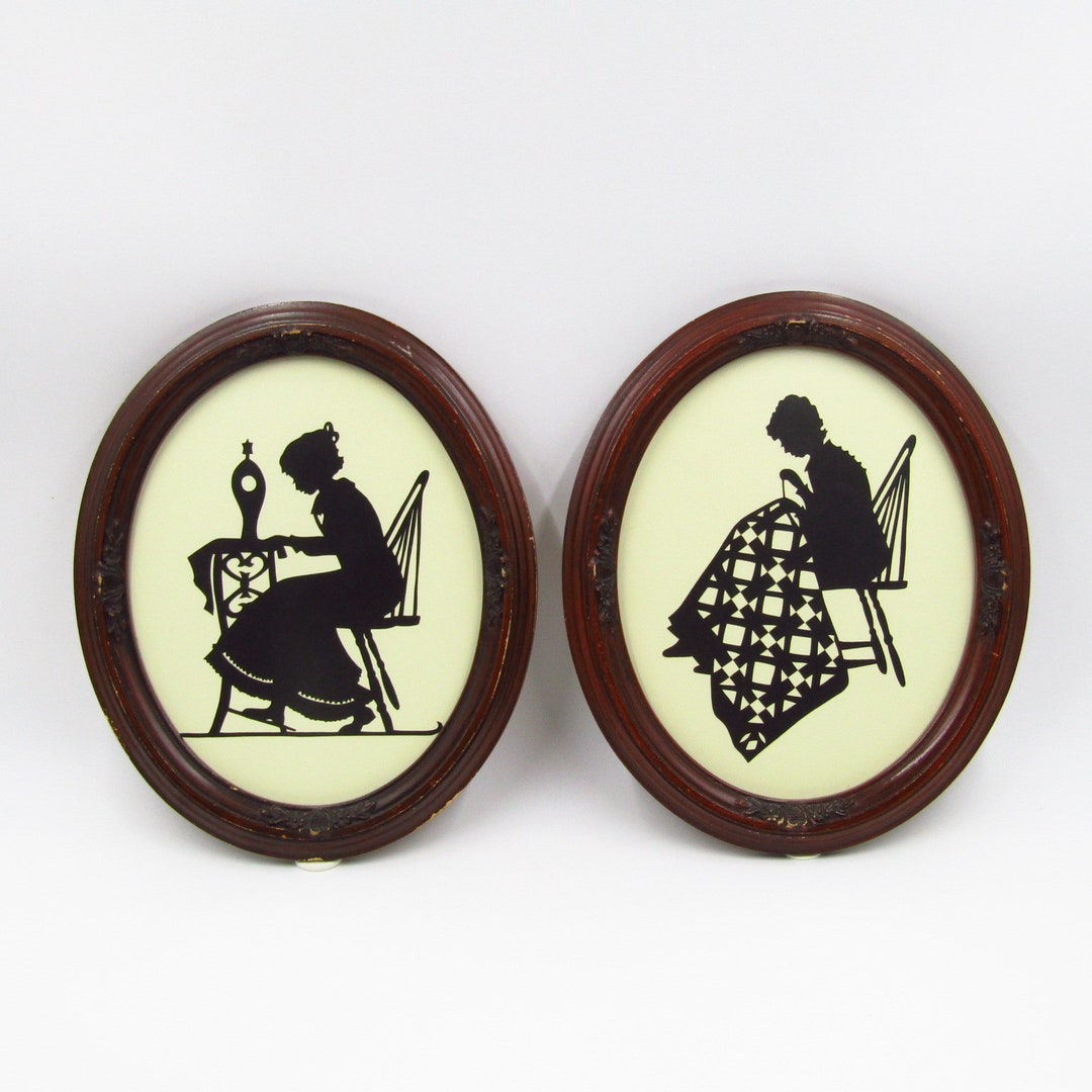 Paper Cutting Silhouette Oval Wood Framed Folk Art Craft ...