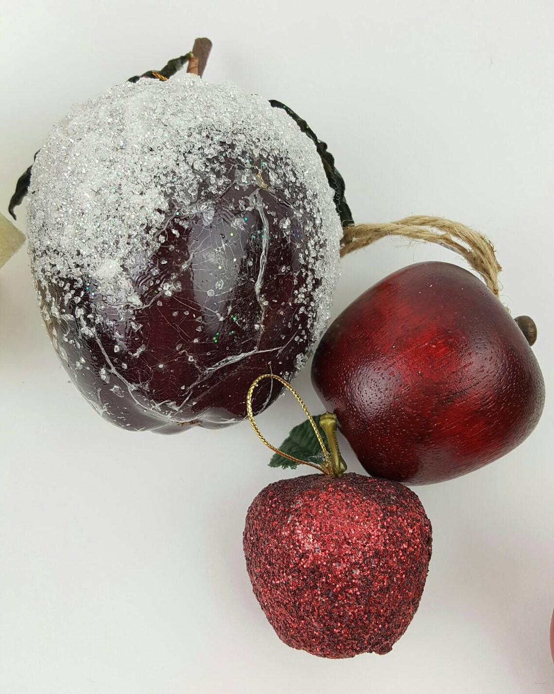 Red Apple Ornaments Wood Glitter Sugared Fake Fruit Teachers Etsy