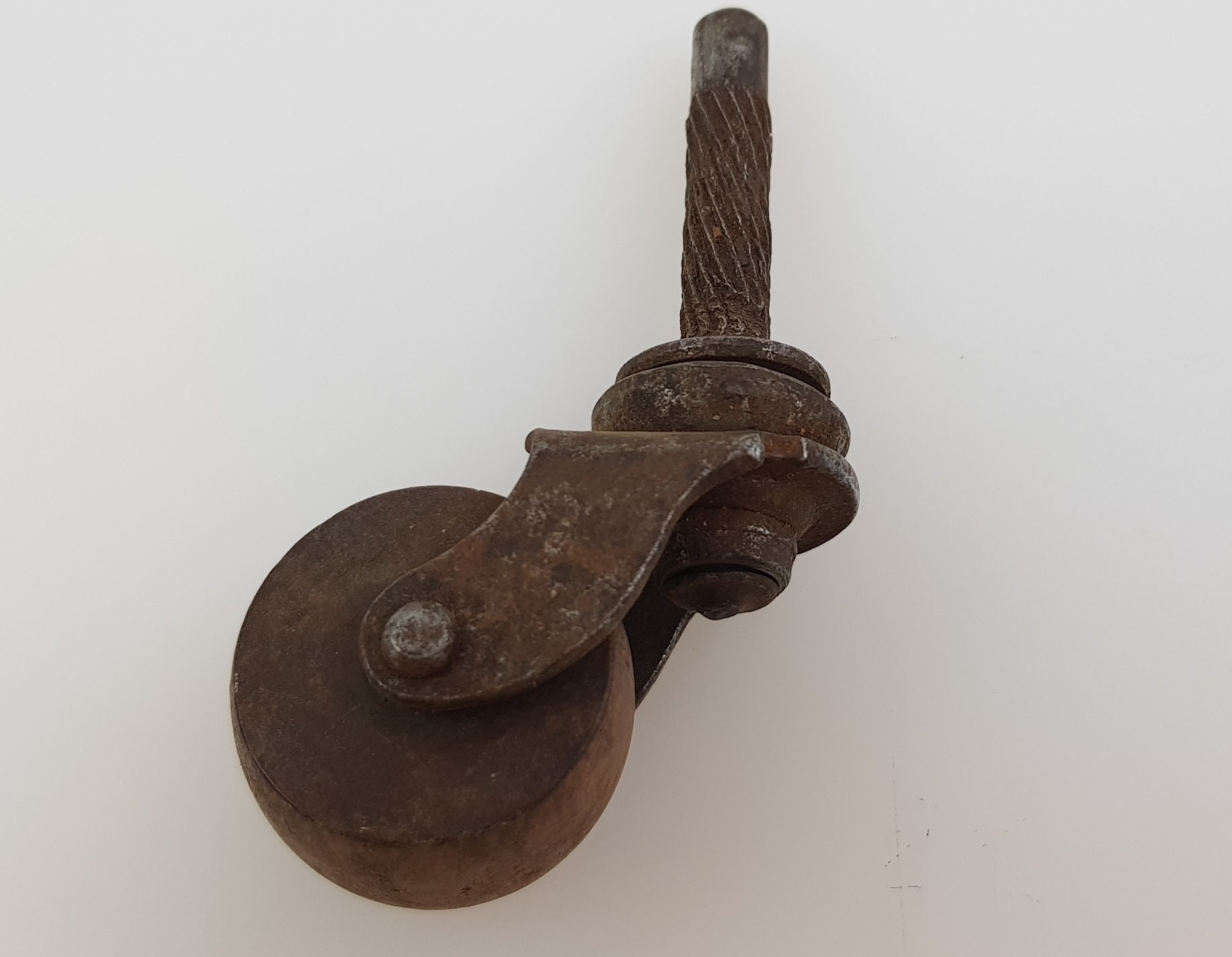 ANTIQUE TABLE CASTER SET Victorian Furniture Cast Iron Wood Swivel Vtg Wheel