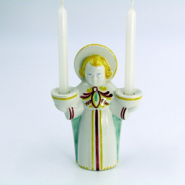 Vintage Angel Double Taper Candle Holder 5"  1940s Child Welfare Figurine Series Denmark Royal Copenhagen Aluminia Faience
