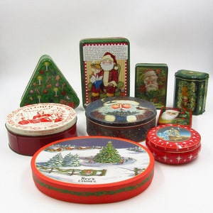 You Pick – Christmas Tin Candy Cookie Biscuit Tea Cracker Tree Shaped Santa Birds Winter Theme Round Storage Container Canister Metal Box