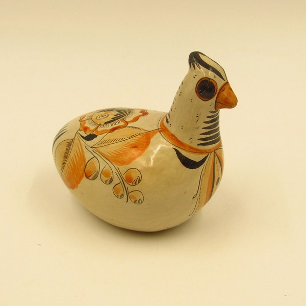 Vintage Mexican Pottery Bird Tonala Tortuga  Animal Figurine Hand Painted Signed Mexico Folk Art Indigenous