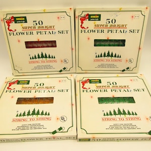 Vintage Flower Petal Tulip Christmas Tree String Lights Green Red Yellow Retro 1990s