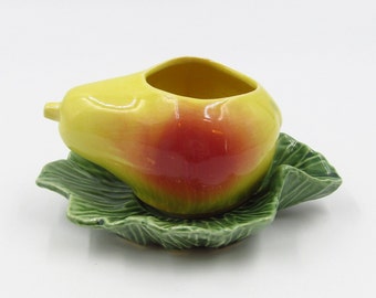 Vintage McCoy Pottery Pear Ceramic Planter - Fruit on Green Leaf Yellow Glaze