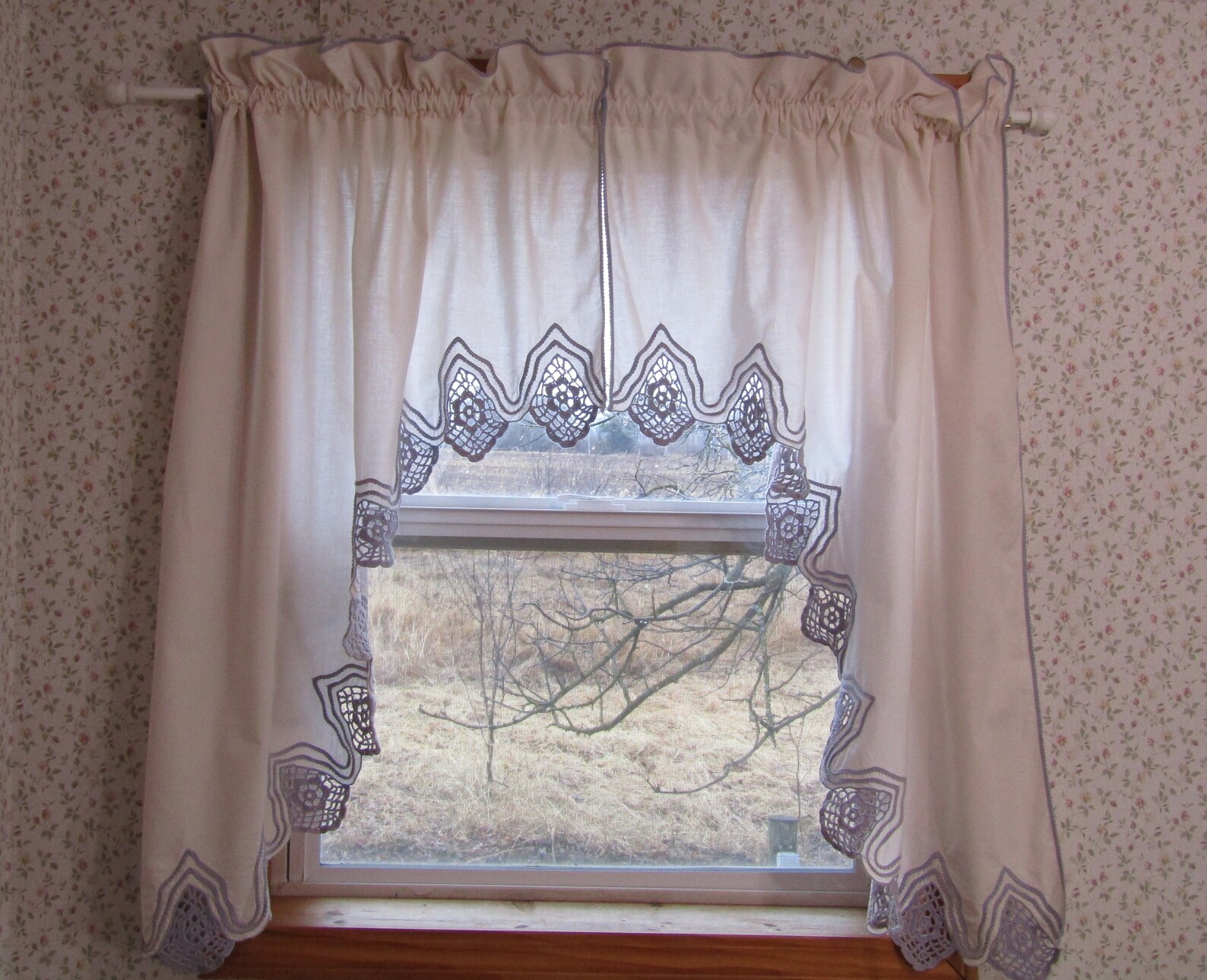 Cafe Curtains White Blue Crochet Cottagecore Country Farmhouse Etsy
