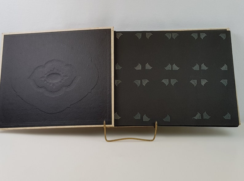 Vintage Victorian Style Photo Album Picture Mounts Scrapbook Embossed Leather Ivory Black Blank Pages Inserts Odd Fellows Free Masons Book