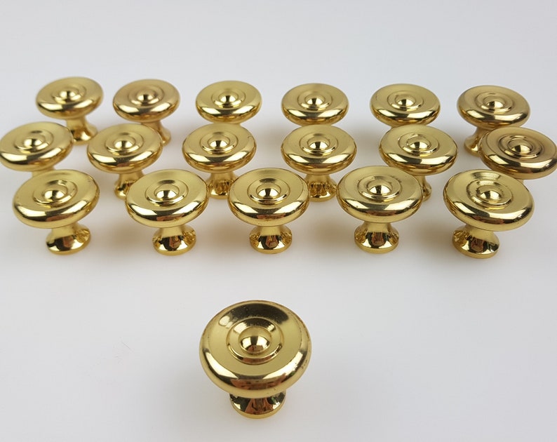 Round Gold Drawer Knob Pull Set Of 18 Brass Bathroom Kitchen Etsy