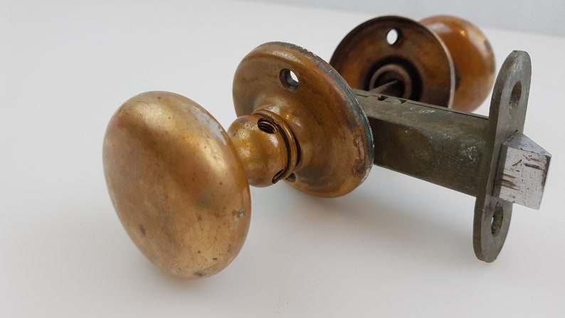 Vintage Copper Door Knob Set With Backplate Rosette Interior Etsy