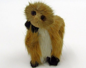 Vintage Miniature Real Rabbit Fur Monkey Glass Eyes Gibbon Primate Realistic Furry Stuffed Plush Animal Figurine Toy
