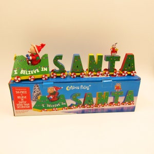 Miniature Wooden I believe in Santa Spellout Christmas Train Wood People Painted Letters Teddy Bear Engine Tabletop Kids Decoration image 2