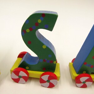 Miniature Wooden I believe in Santa Spellout Christmas Train Wood People Painted Letters Teddy Bear Engine Tabletop Kids Decoration image 5