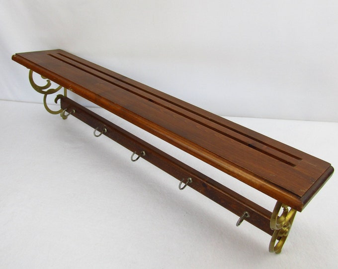 Wood Shelf With Hooks Below Underneath 30 Inch Hat Coat Rack Plate
